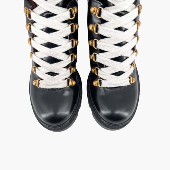 Gucci Sylvie Trip Black Leather Lace Up Combat Boots Size 36.5 US 6.5 Women's - Picture 4 of 15